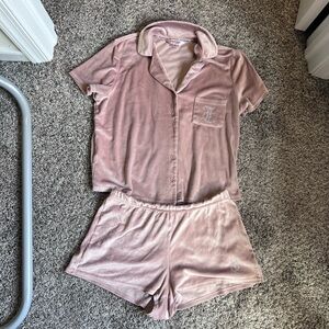 Juicy Couture Plush Short Sleeve Pajama Set - Blush Pink